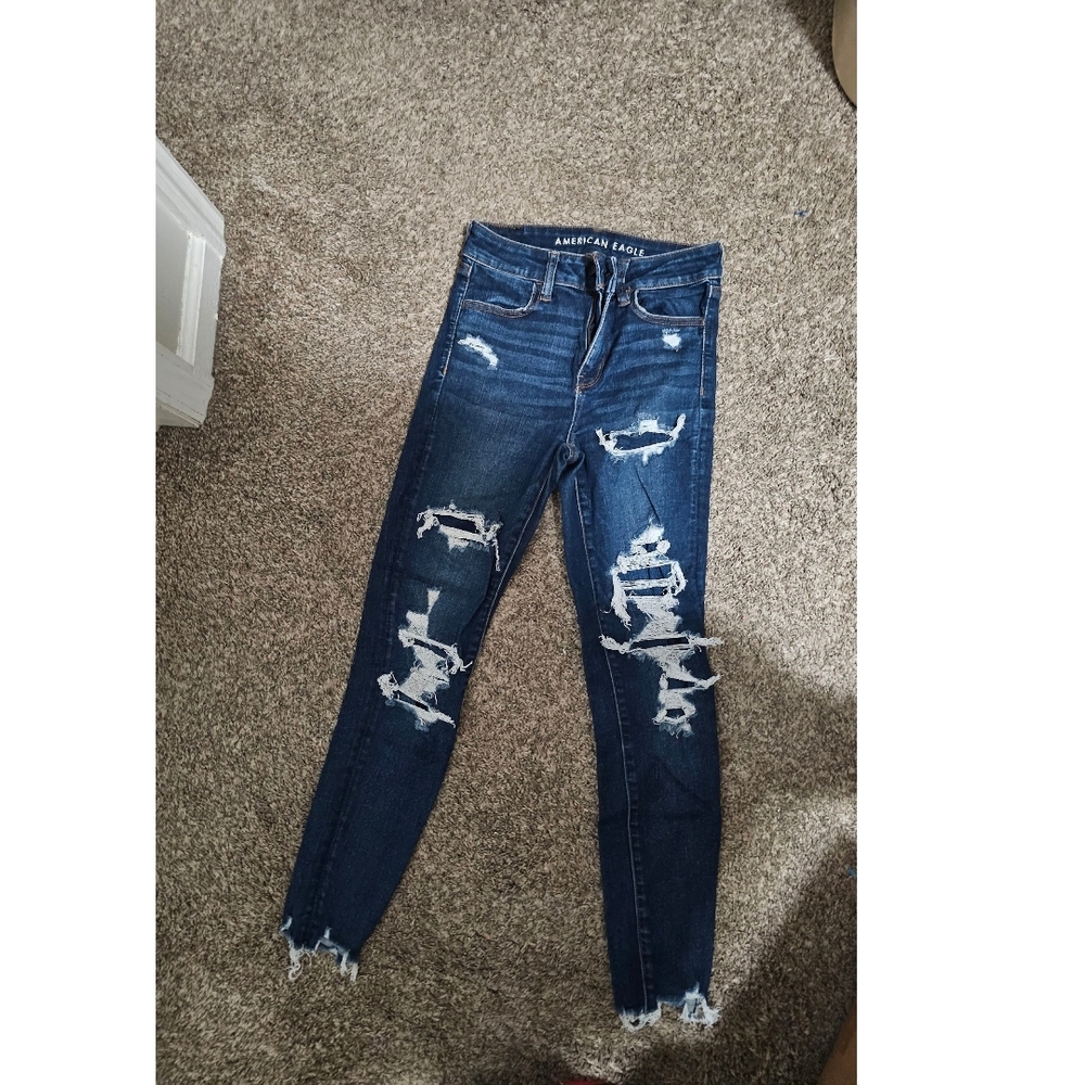 American Eagle Outfitters Ripped Dark Blue Skinny Jeans